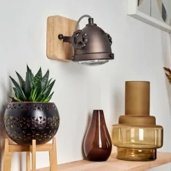 Applique murale Herford Brun, Bois foncé, Noir, 1 lumière