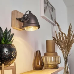 Applique murale Herford Brun, Bois foncé, Noir, 1 lumière