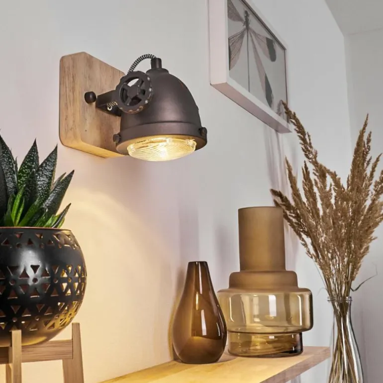 Applique murale Herford Brun, Bois foncé, Noir, 1 lumière