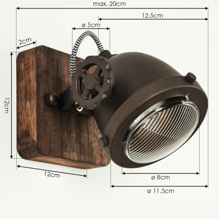 Applique murale Herford Brun, Bois foncé, 1 lumière