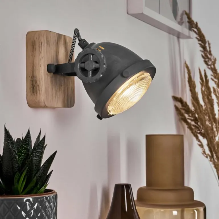 Applique murale Herford Gris, Bois clair, 1 lumière