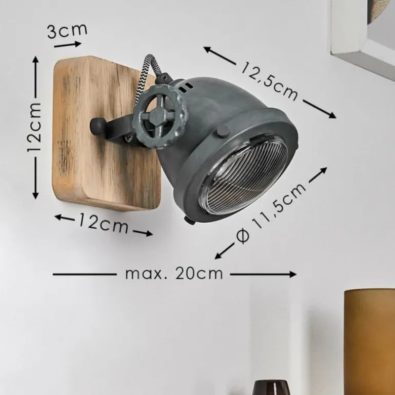 Applique murale Herford Gris, Bois clair, 1 lumière