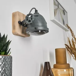 Applique murale Herford Gris, Bois clair, 1 lumière