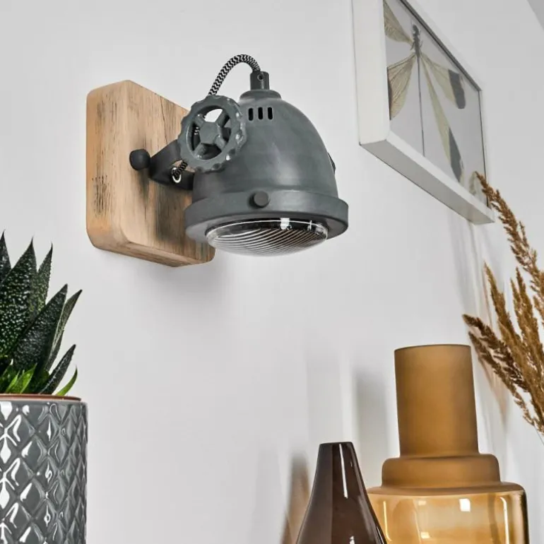 Applique murale Herford Gris, Bois clair, 1 lumière