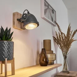 Applique murale Herford Gris, Bois clair, 1 lumière