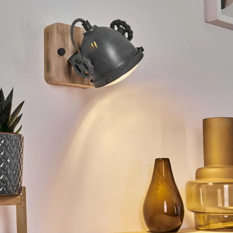 Applique murale Herford Gris, Bois clair, 1 lumière