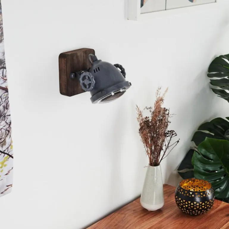 Applique murale Herford Gris, Bois foncé, 1 lumière