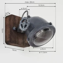 Applique murale Herford Gris, Bois foncé, 1 lumière