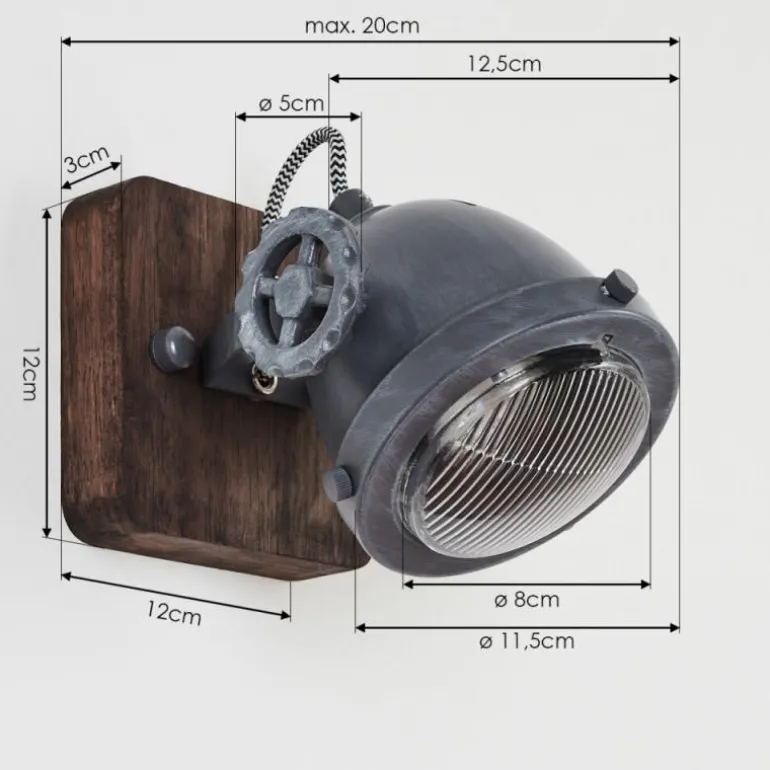Applique murale Herford Gris, Bois foncé, 1 lumière
