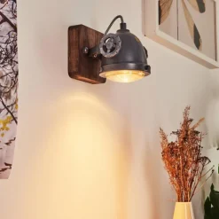 Applique murale Herford Gris, Bois foncé, 1 lumière