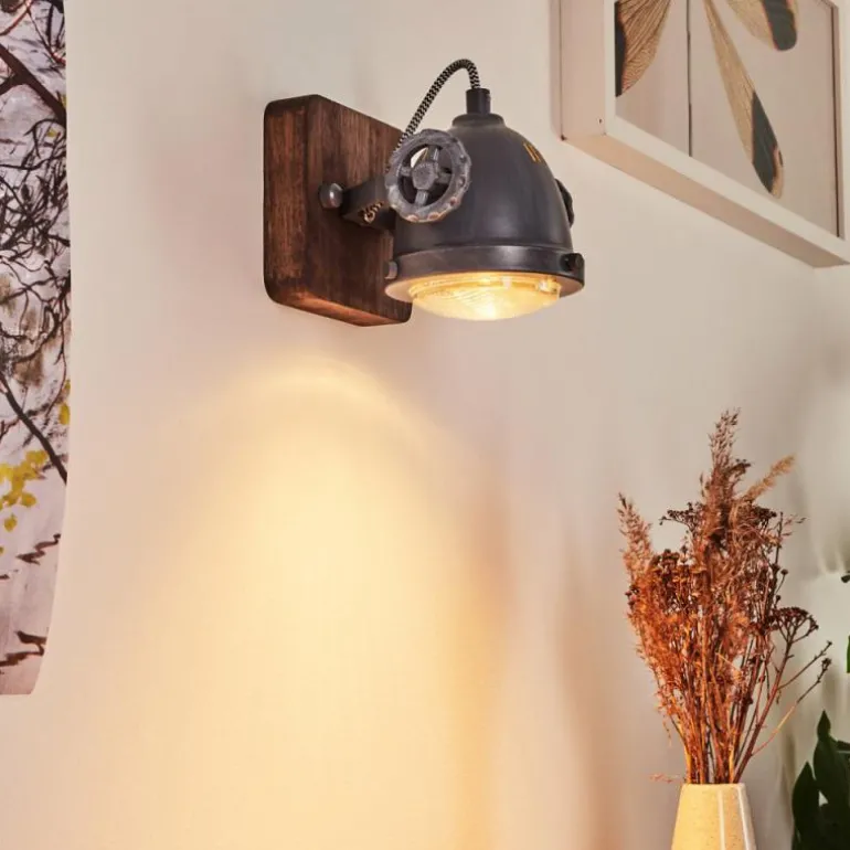 Applique murale Herford Gris, Bois foncé, 1 lumière