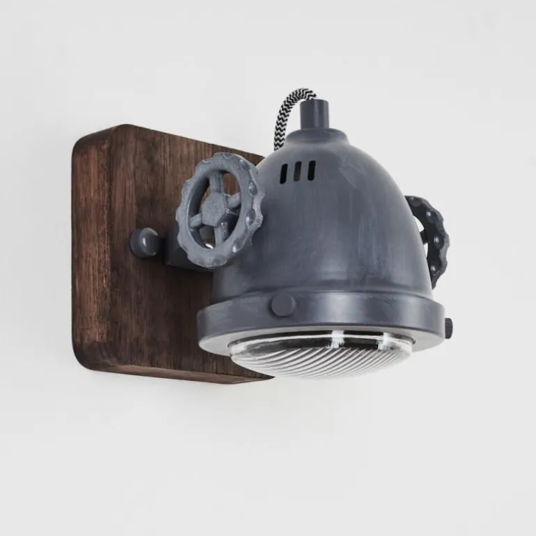 Applique murale Herford Gris, Bois foncé, 1 lumière