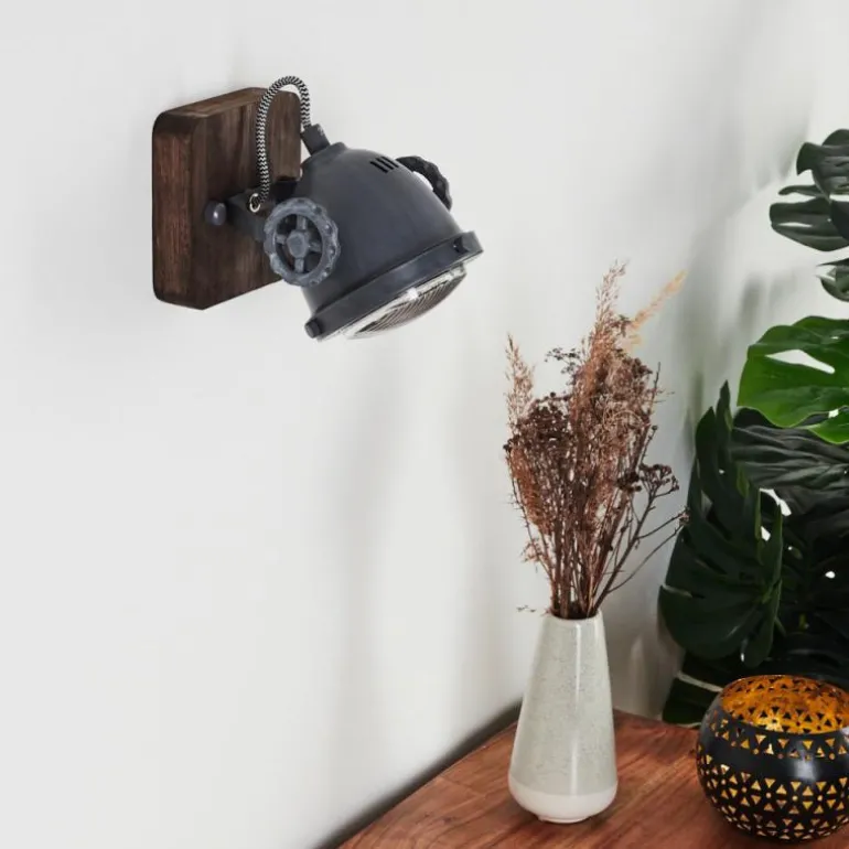 Applique murale Herford Gris, Bois foncé, 1 lumière