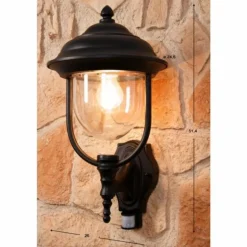 Applique murale Konstsmide PARMA Noir, Transparent, 1 lumière, Détecteur de mouvement