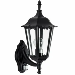 Applique murale KS Verlichting Ancona Noir, 1 lumière, Détecteur de mouvement