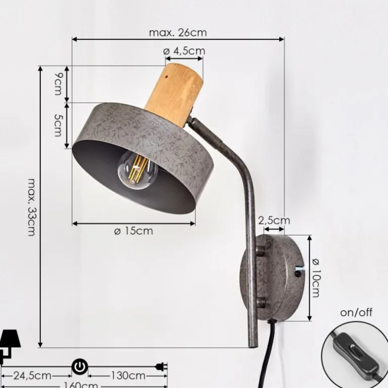 Applique murale Lakewood Gris, 1 lumière