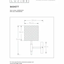 Applique murale Lucide BASKETT Noir, 1 lumière