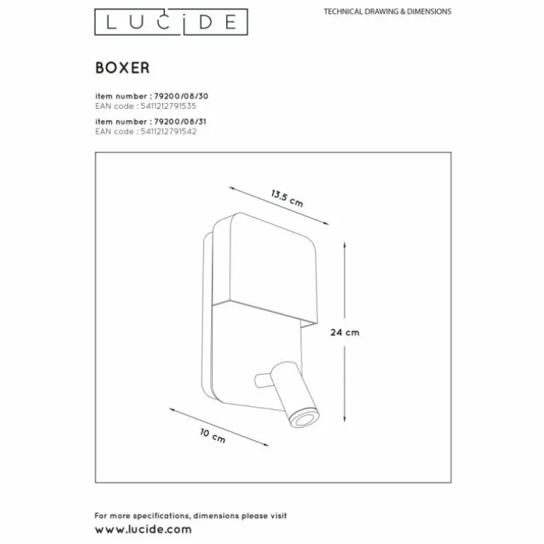 Applique murale Lucide BOXER LED Noir, 2 lumières