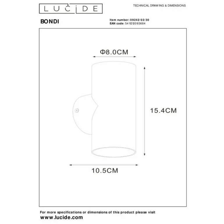 Applique murale Lucide BONDI Noir, 2 lumières