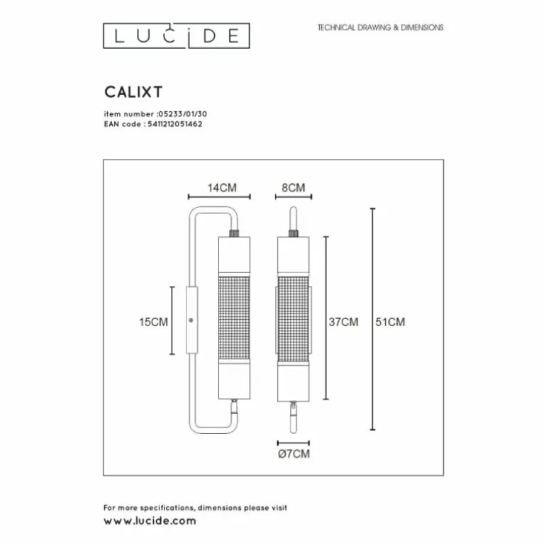 Applique murale Lucide CALIXT Noir, 1 lumière