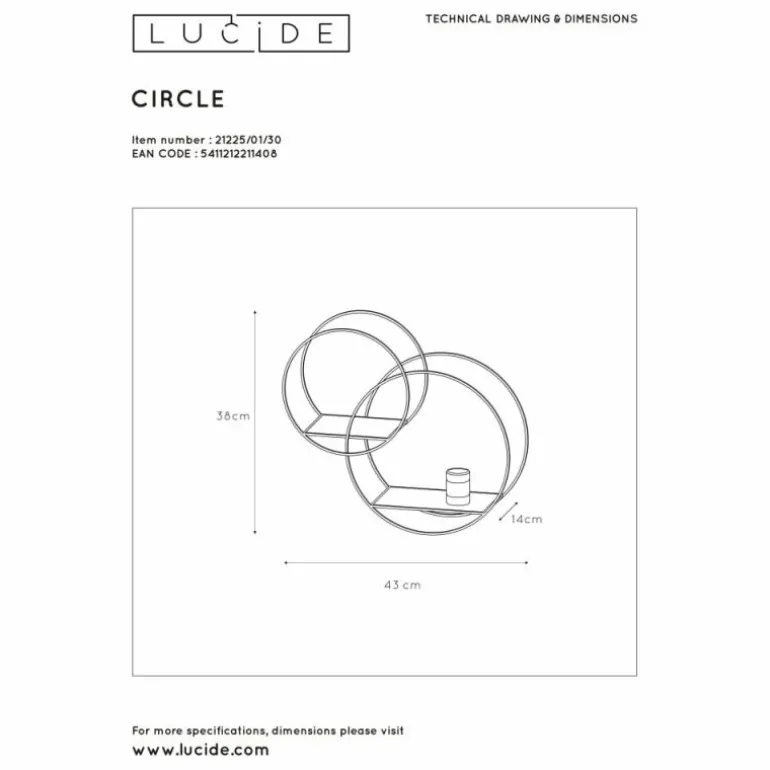 Applique murale Lucide CIRCLE Noir, 1 lumière