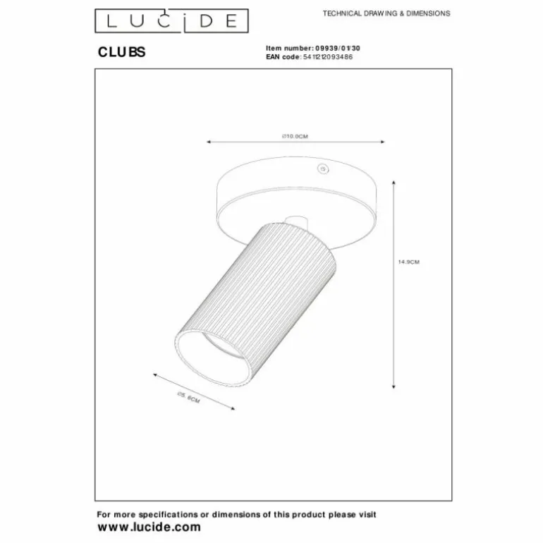 Applique murale Lucide CLUBS Noir, 1 lumière