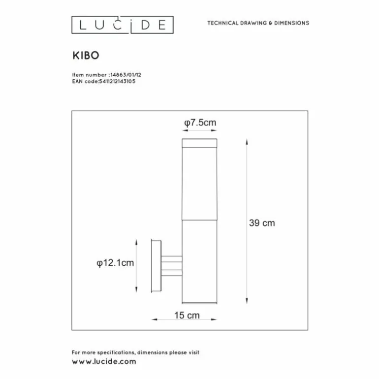 Applique murale Lucide KIBO Aluminium, 1 lumière