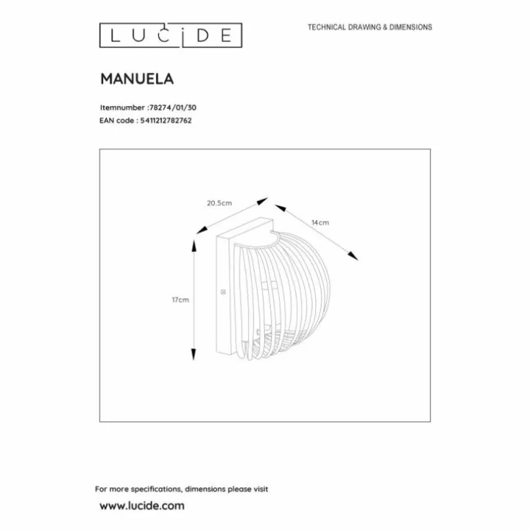 Applique murale Lucide MANUELA Noir, 1 lumière