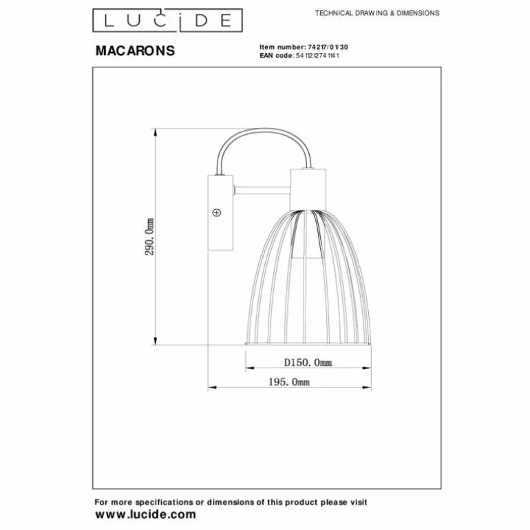 Applique murale Lucide MACARONS Noir, 1 lumière