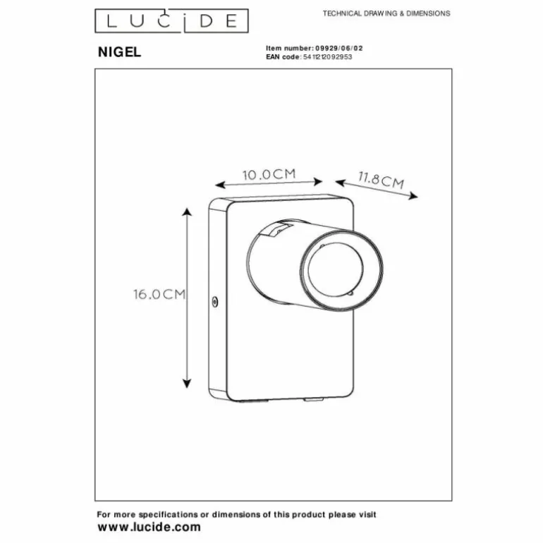 Applique murale Lucide NIGEL LED Or, Laiton, 1 lumière