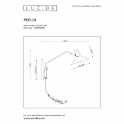 Applique murale Lucide PEPIJN Noir, 1 lumière