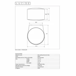 Applique murale Lucide RAYEN LED Noir, 1 lumière
