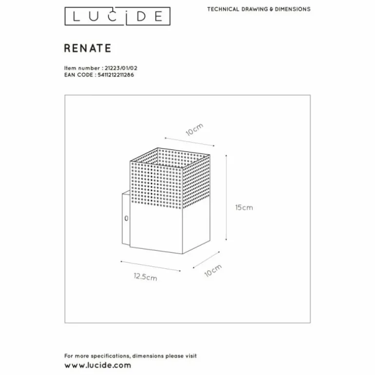 Applique murale Lucide RENATE Noir, 1 lumière
