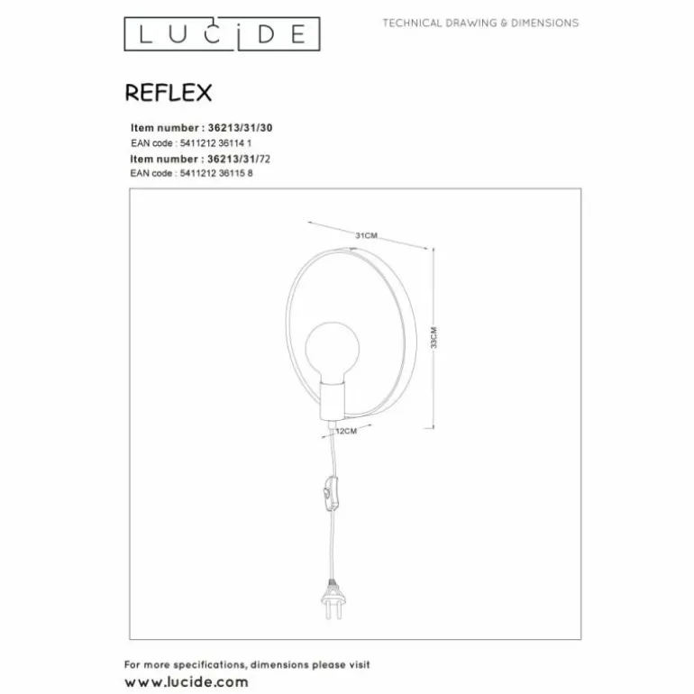 Applique murale Lucide REFLEX Bois clair, 1 lumière