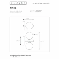 Applique murale Lucide TYCHO Noir, 2 lumières