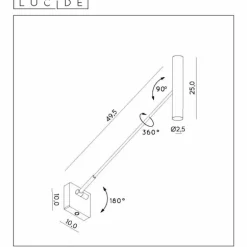 Applique murale Lucide WYGO LED Noir, 1 lumière
