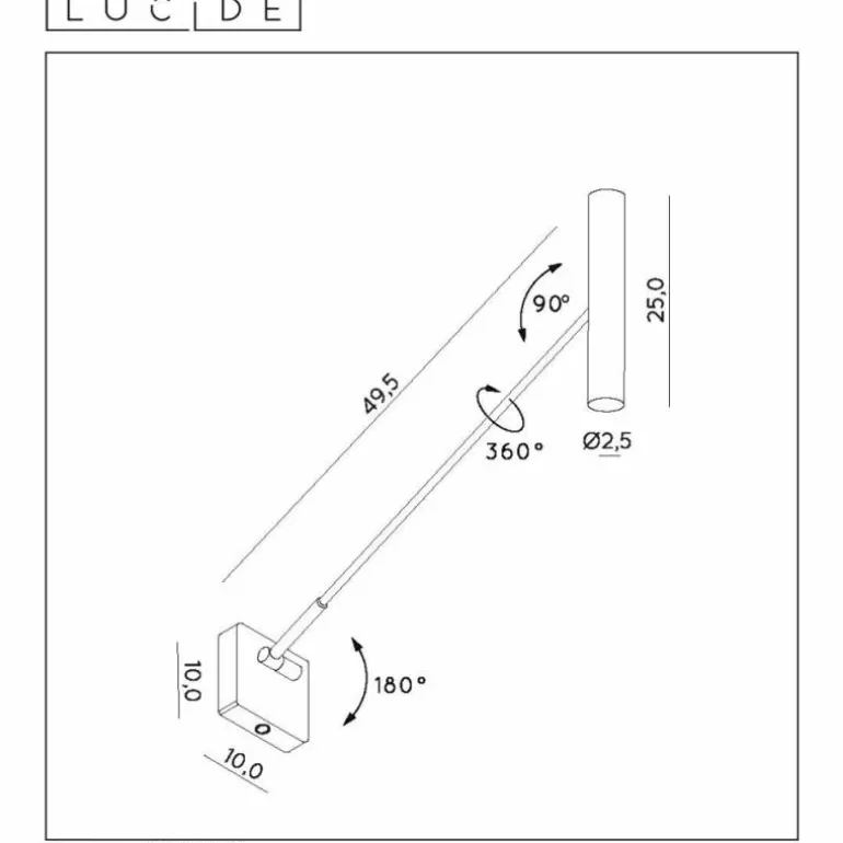 Applique murale Lucide WYGO LED Noir, 1 lumière