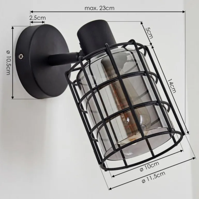 Applique murale Lungernsee Noir, 1 lumière