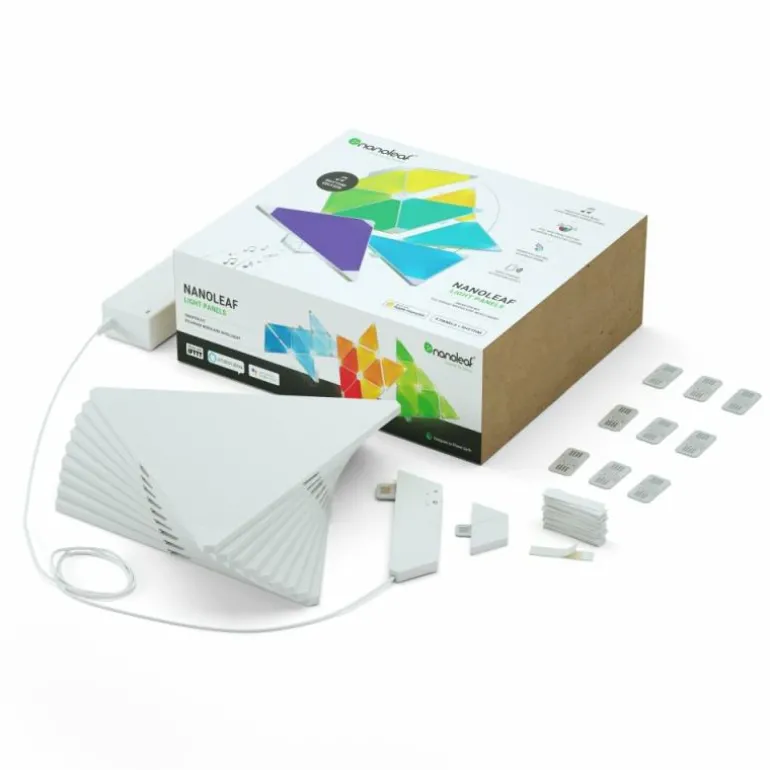 Applique murale Nanoleaf Rhythm Starter Kit 9 Panneaux LED Blanc, 1 lumière, Télécommandes, Changeur de couleurs