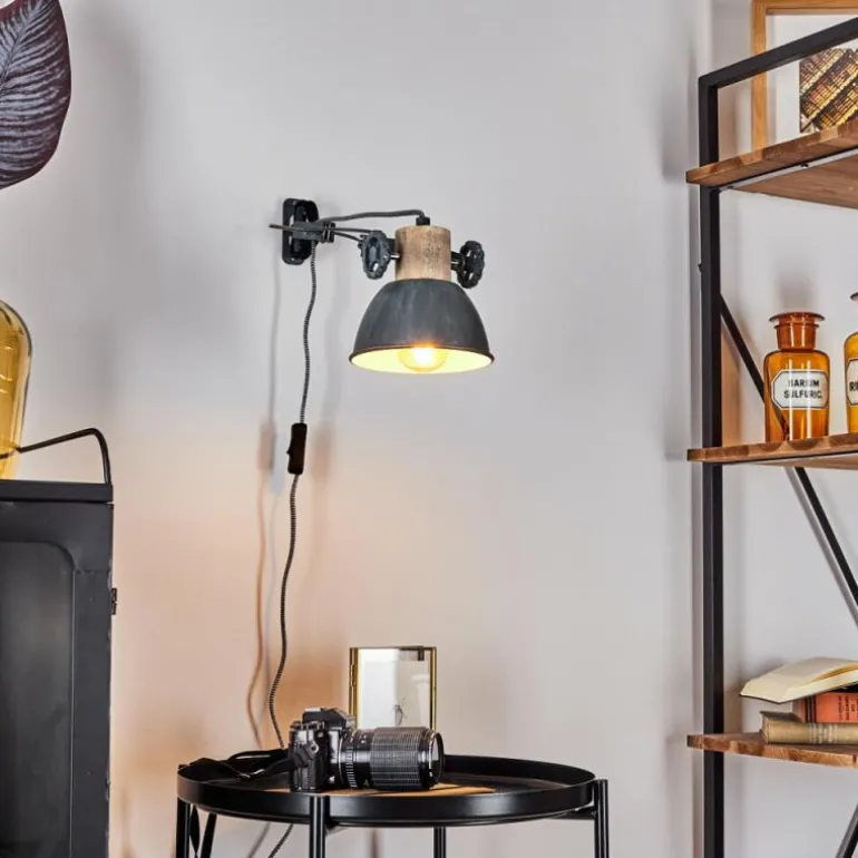 Applique murale Orny Gris, Bois clair, 1 lumière