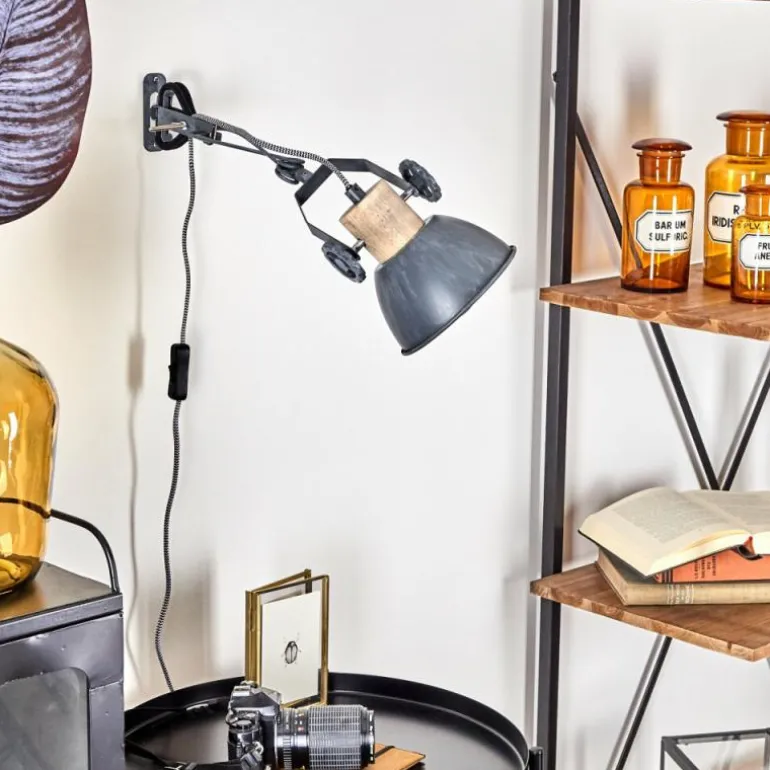 Applique murale Orny Gris, Bois clair, 1 lumière