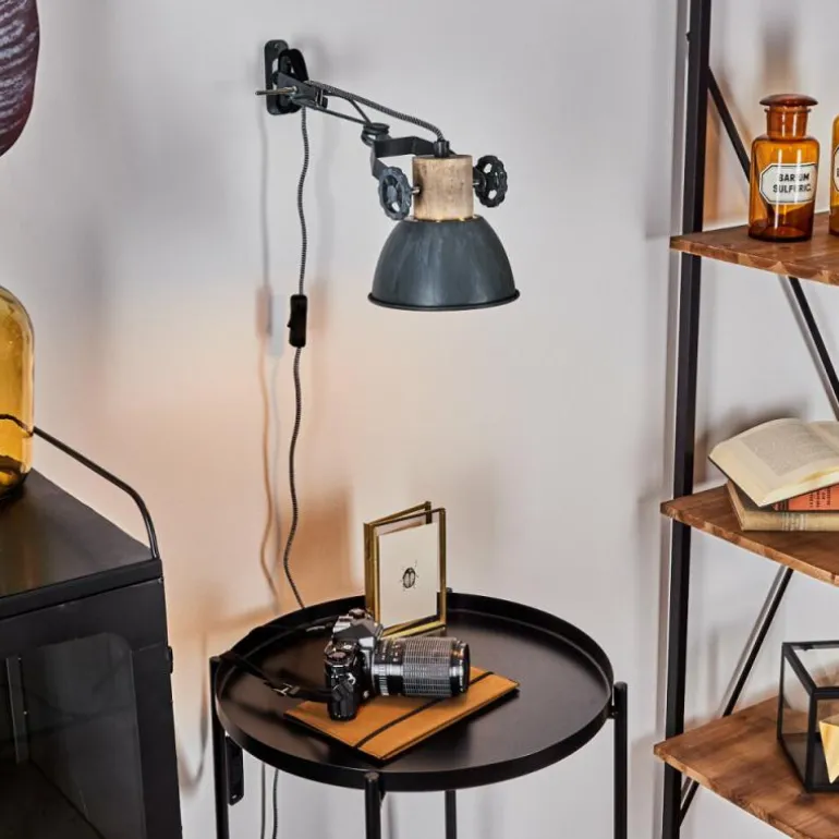 Applique murale Orny Gris, Bois clair, 1 lumière