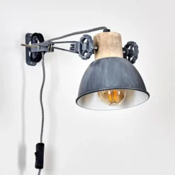 Applique murale Orny Gris, Bois clair, 1 lumière