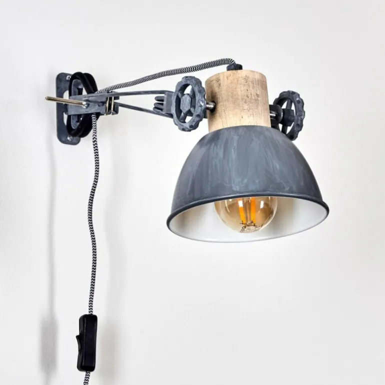 Applique murale Orny Gris, Bois clair, 1 lumière