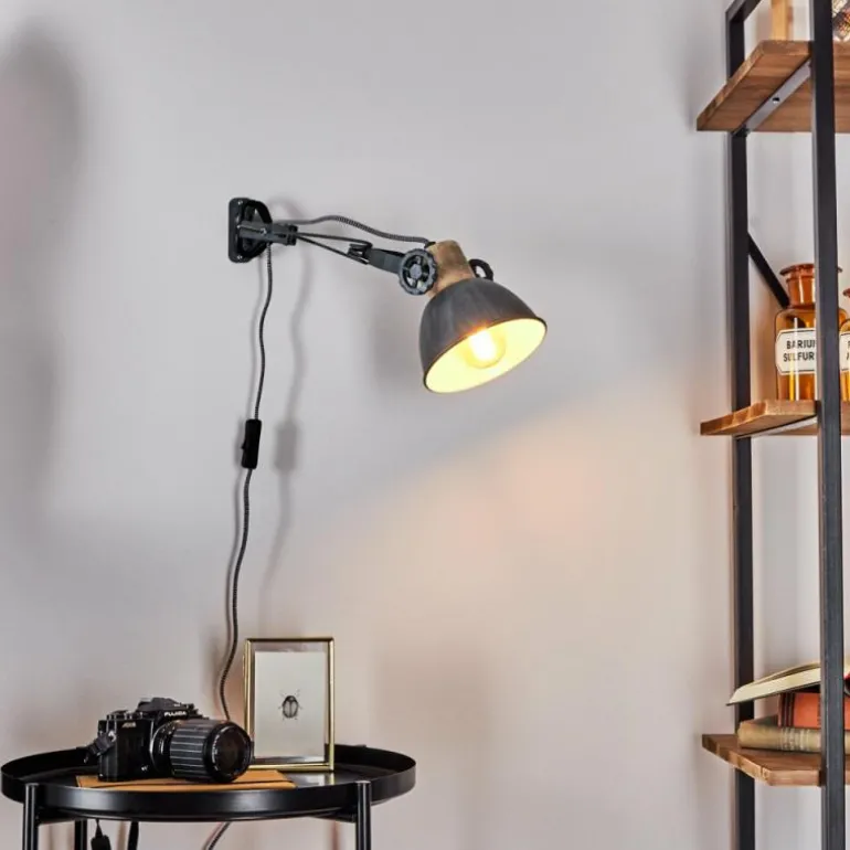 Applique murale Orny Gris, Bois clair, 1 lumière