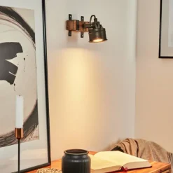 Applique murale Pehefito Gris, Bois foncé, Noir, 1 lumière