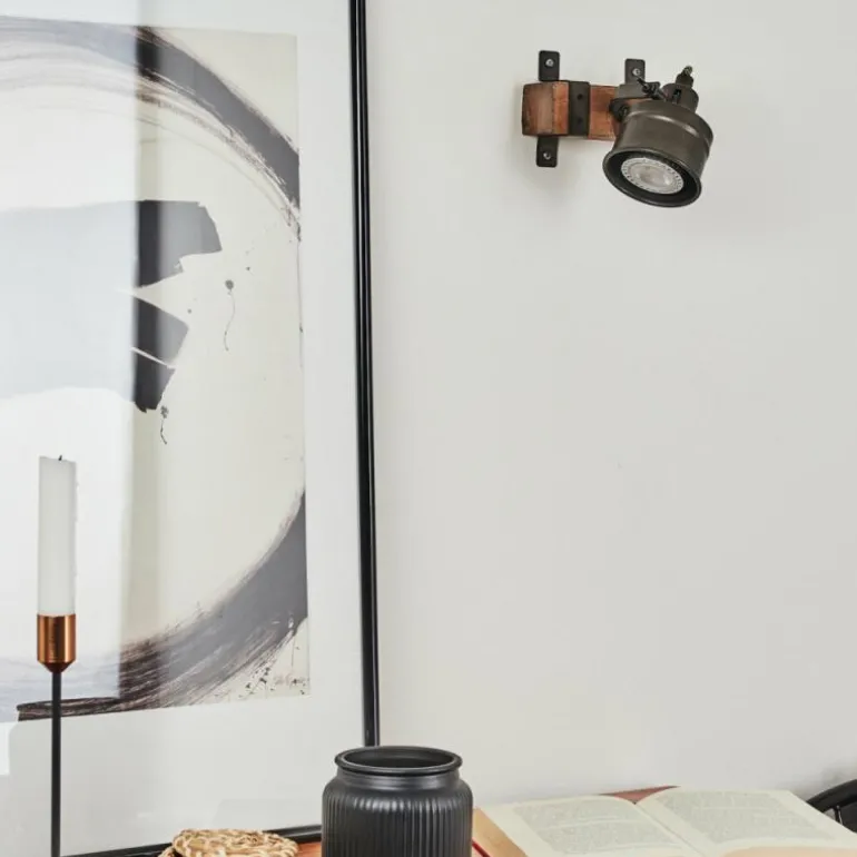 Applique murale Pehefito Gris, Bois foncé, Noir, 1 lumière