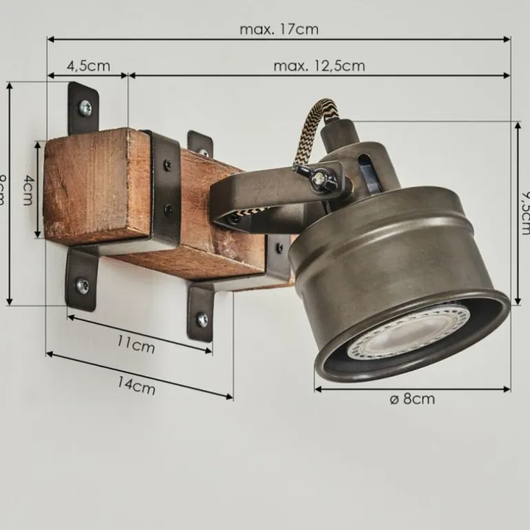 Applique murale Pehefito Gris, Bois foncé, Noir, 1 lumière