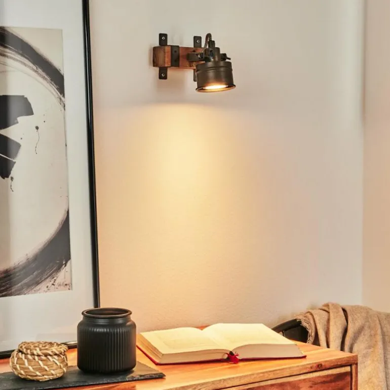 Applique murale Pehefito Gris, Bois foncé, Noir, 1 lumière