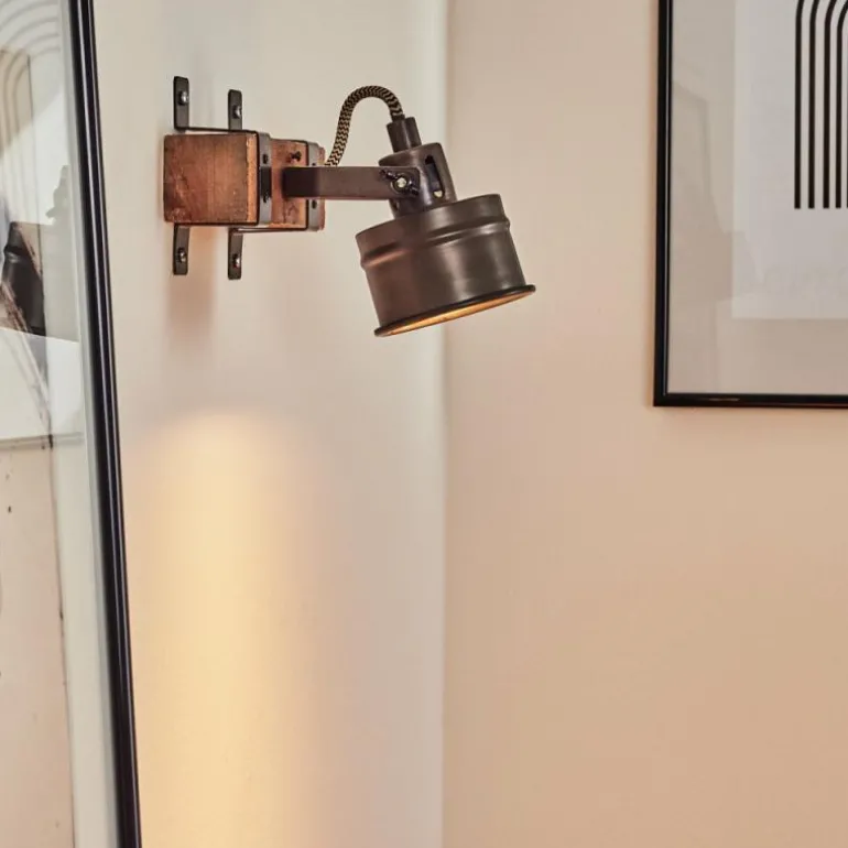 Applique murale Pehefito Gris, Bois foncé, Noir, 1 lumière